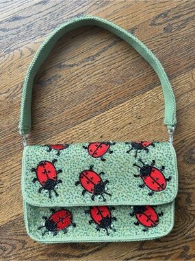 Handcrafted Green Ladybug Viral Cottagecore Beaded Shoulder Bag NWT